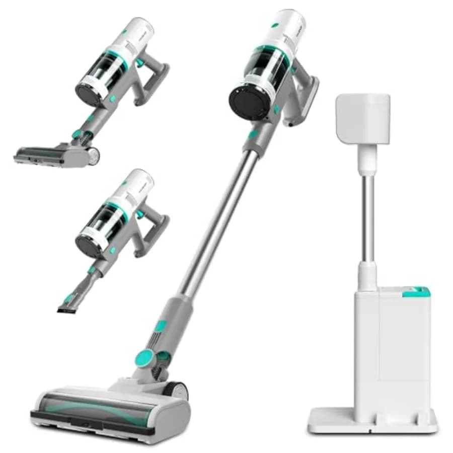 Aspirapolvere Senza Fili con Stazione di Svuotamento Automatico, Motore da 250W, Filtro HEPA, Spazzola Anti-Groviglio, per Peli di Animali Domestici e Pavimenti Duri