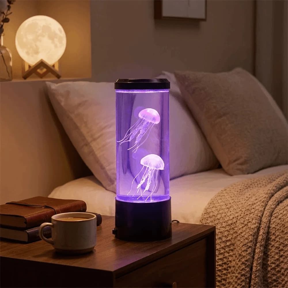 Lampada Notturna a LED a 7 Colori Cangianti a Forma di Medusa, Lampada Lava USB in Acrilico con Telecomando, Ornamento Colorato da Scrivania per Camera da Letto