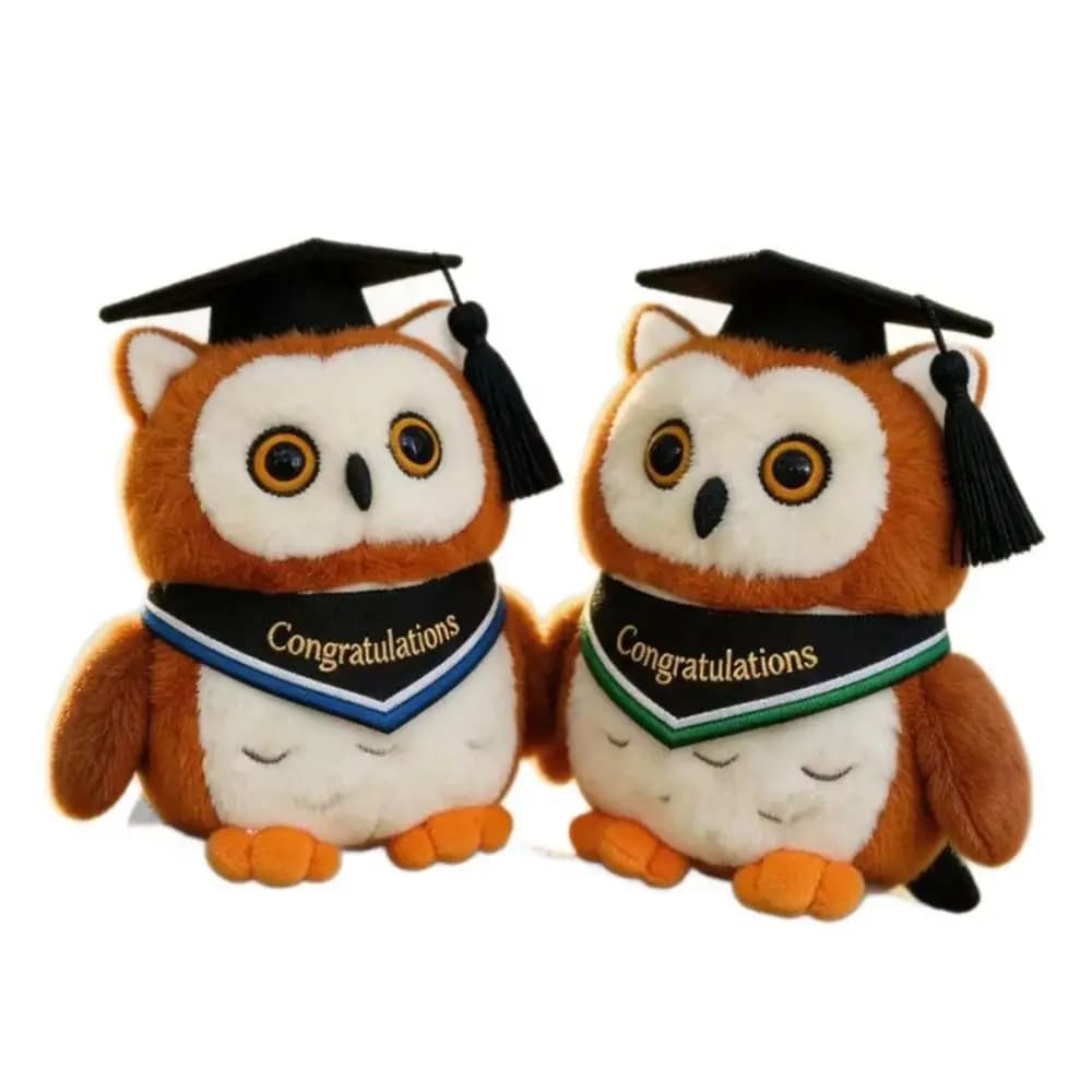 Peluche Dr. Owl da 16 cm, design realistico e delicato, giocattolo di peluche con occhi grandi e mantello da dottore.
