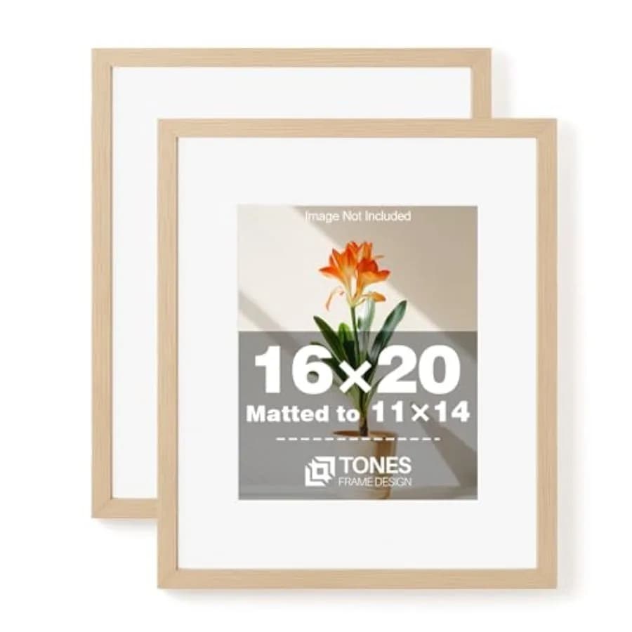 Set di 2 Cornici 16x20 con Passepartout 11x14, Finitura in Legno Impiallacciato con Plexiglass Infrangibile, Cornici in Legno 16 x 20