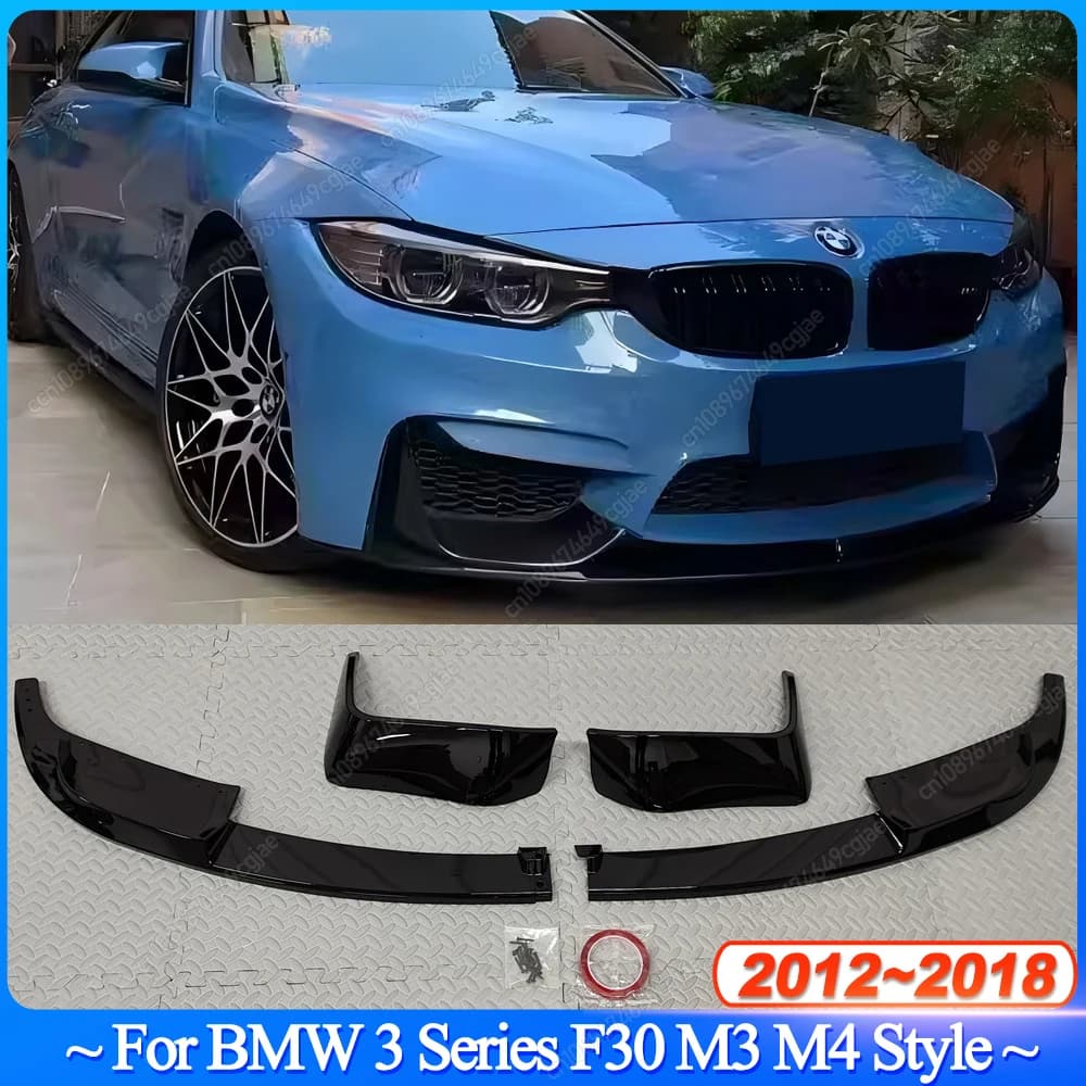 4PCS For BMW 3 Series F30 2012-2018 M3 M4 Style Car Front Bumper Lip Diffuser Spoiler Splitter ABS Gloss Black Bodykits Tuning