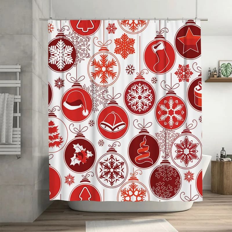 TU Christmas shower curtain Holiday festive bath decorations Reversible background in waterproof fabric Home decorations with Christmas motifs