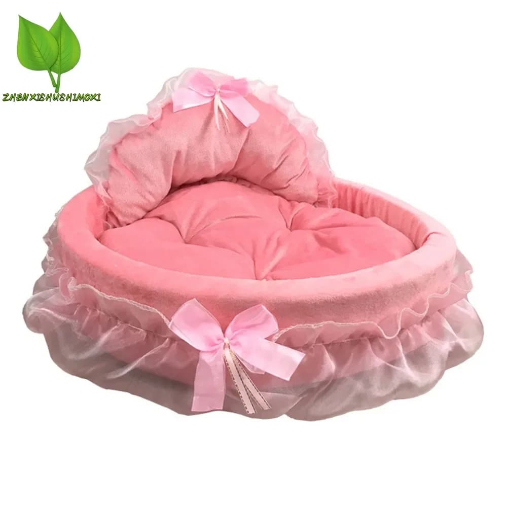3D Fantasy Bow Lace Letto per animali domestici per cani Romantico staccabile ovale Principessa Letto per animali domestici Divano morbido per cani Nido Mobili per matrimoni per animali domestici 1 pz