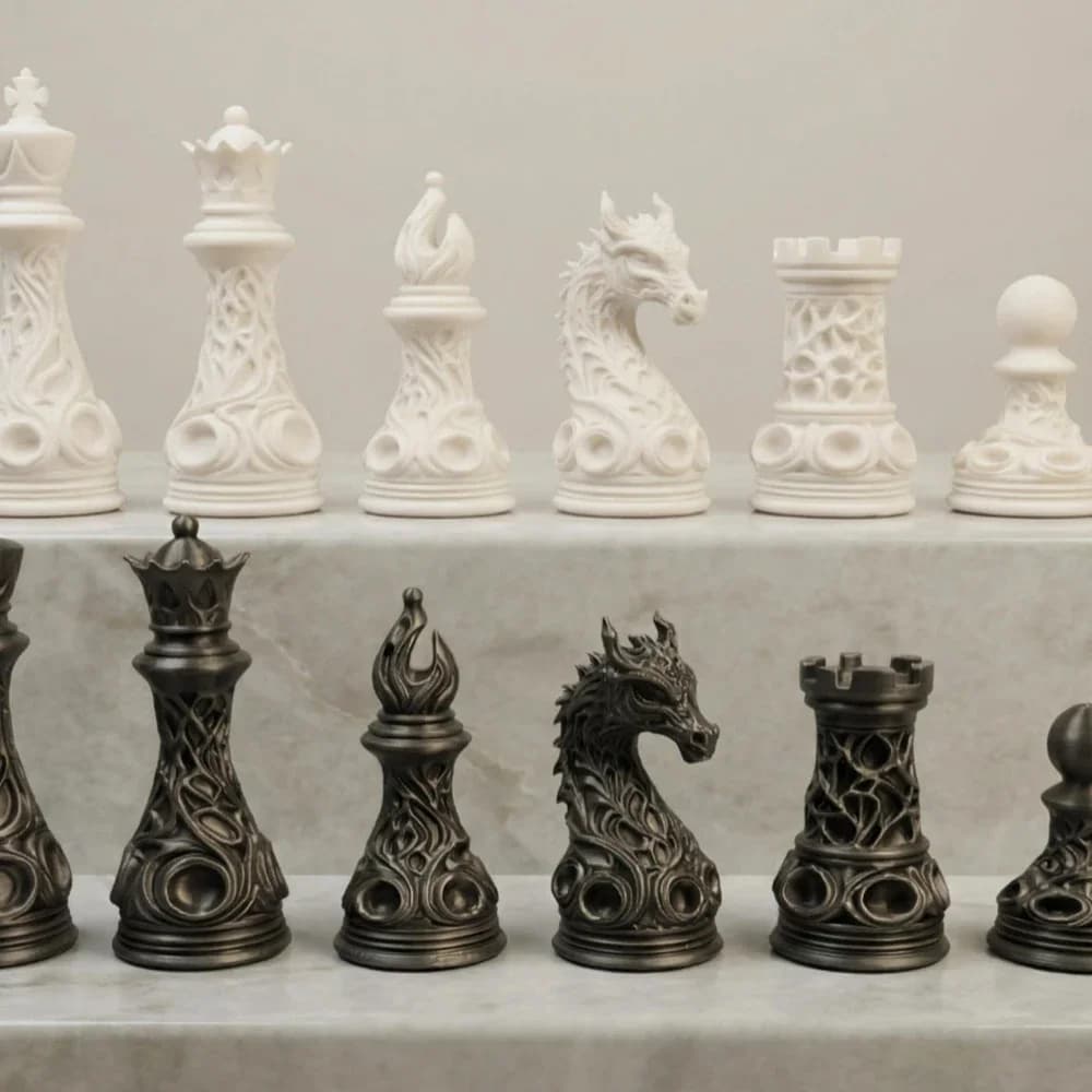 Scacchi Gotici Barocchi Stampati in 3D Fatti a Mano 2026 - Scheletro con Corona, Ornamento Artigianale per Decorazioni da Tavolo e Collezioni, Idea Regalo