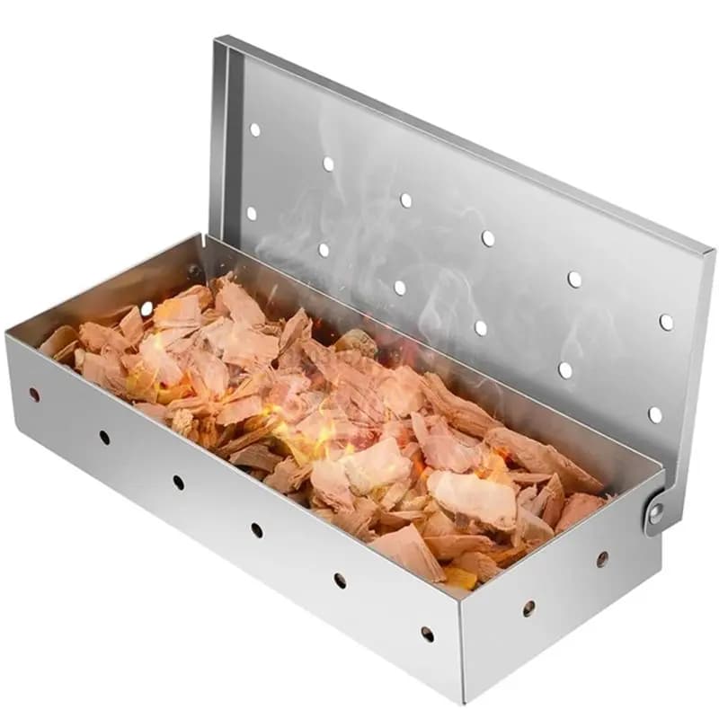 A25F-BBQ Smoker Box Stainless Steel For Indoor Outdoor Wood Chip Charcoal Gas Barbecue Grill Meat Smoke Flavor