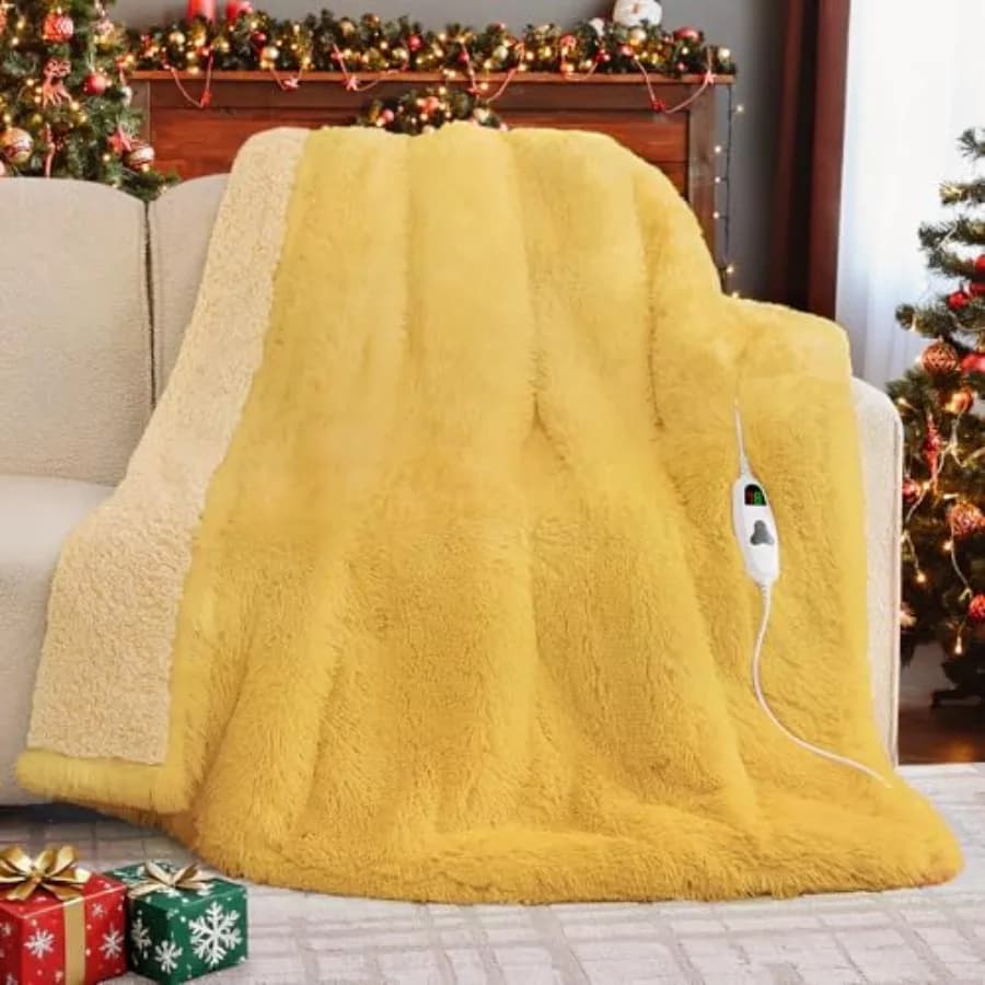 Coperta Elettrica Riscaldata in Finta Pelliccia, Morbida e Spessa, con 10 Impostazioni di Calore e 5 Timer, Regalo Invernale per Donne e Nonne