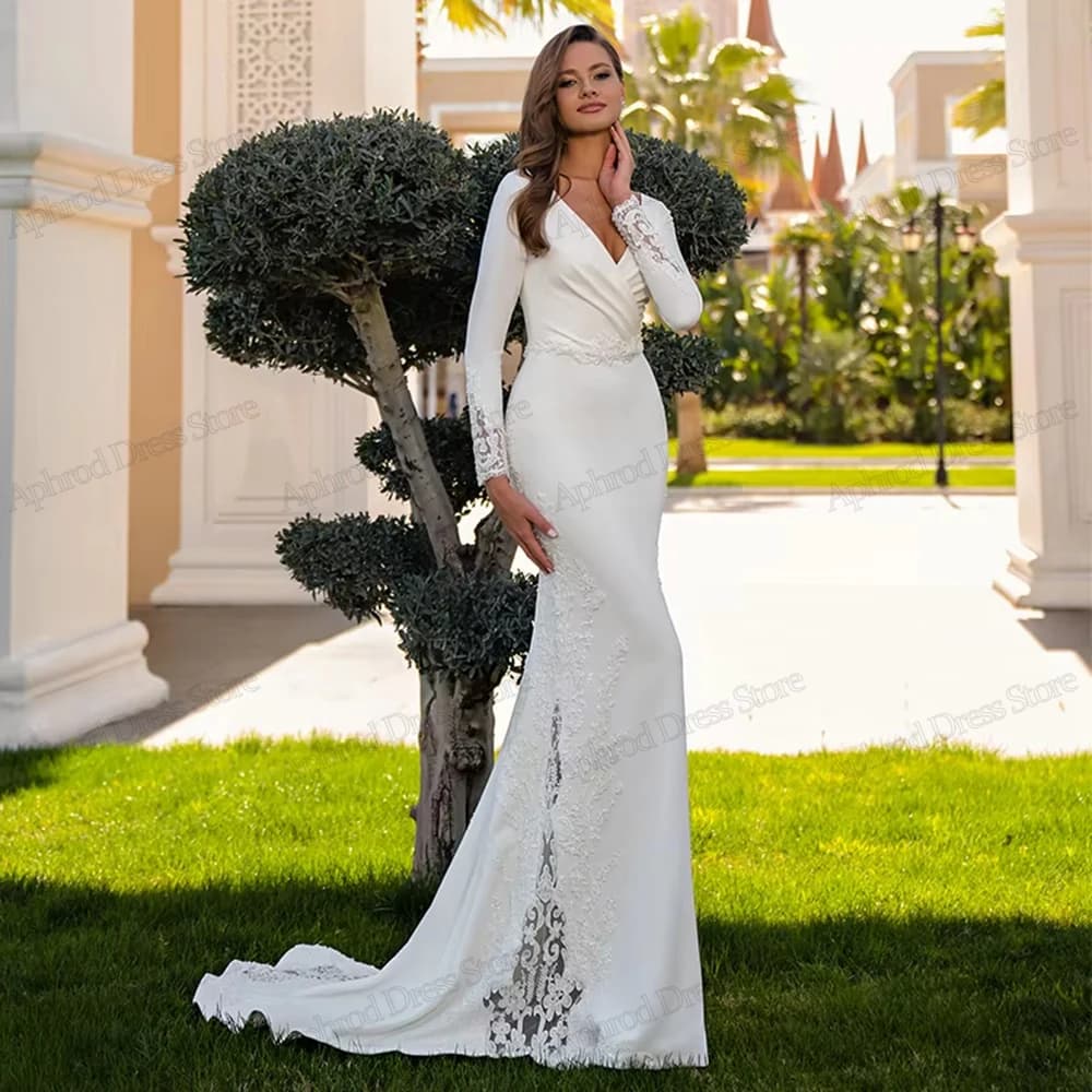 Splendidi abiti da sposa Abiti da sposa vintage Applicazioni in pizzo Abiti di lusso Maniche lunghe Graziosi abiti da sposa personalizzati 2026