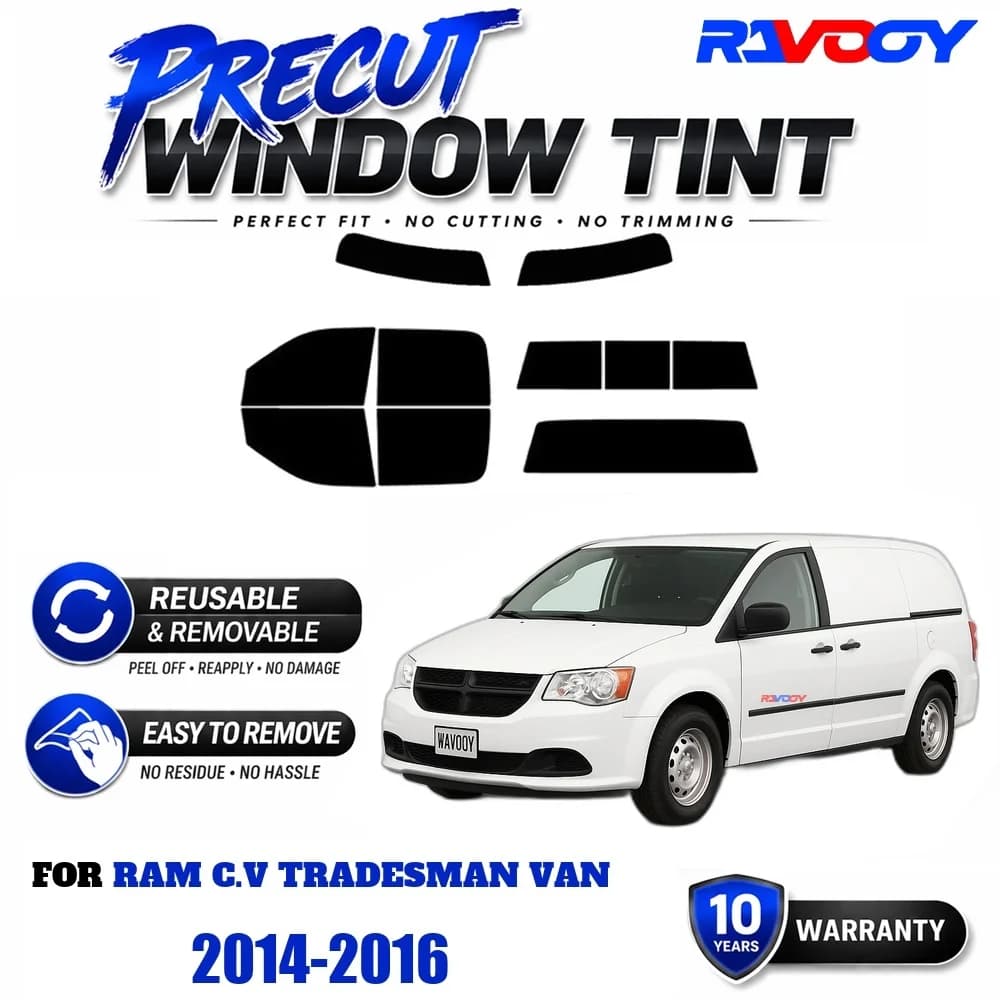 RAVOOY Precut Window Tint, Reusable Removable EPU Film, Custom Fit for Ram C.V Tradesman Van 2014-2016, UV Heat Protection