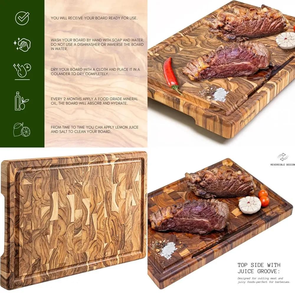 Extra large cutter made of teak wood, 17,5x12x1.5, often, reversible, with groove for juice and comfortable handle