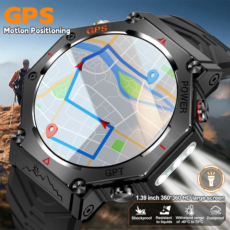 LIGE GPS Smart Watch Premium Militare Bluetooth Chiamata Sport all'aria aperta 3ATM Impermeabile AMOLED Schermo da 1,39 pollici Nuovo Smartwatch da uomo