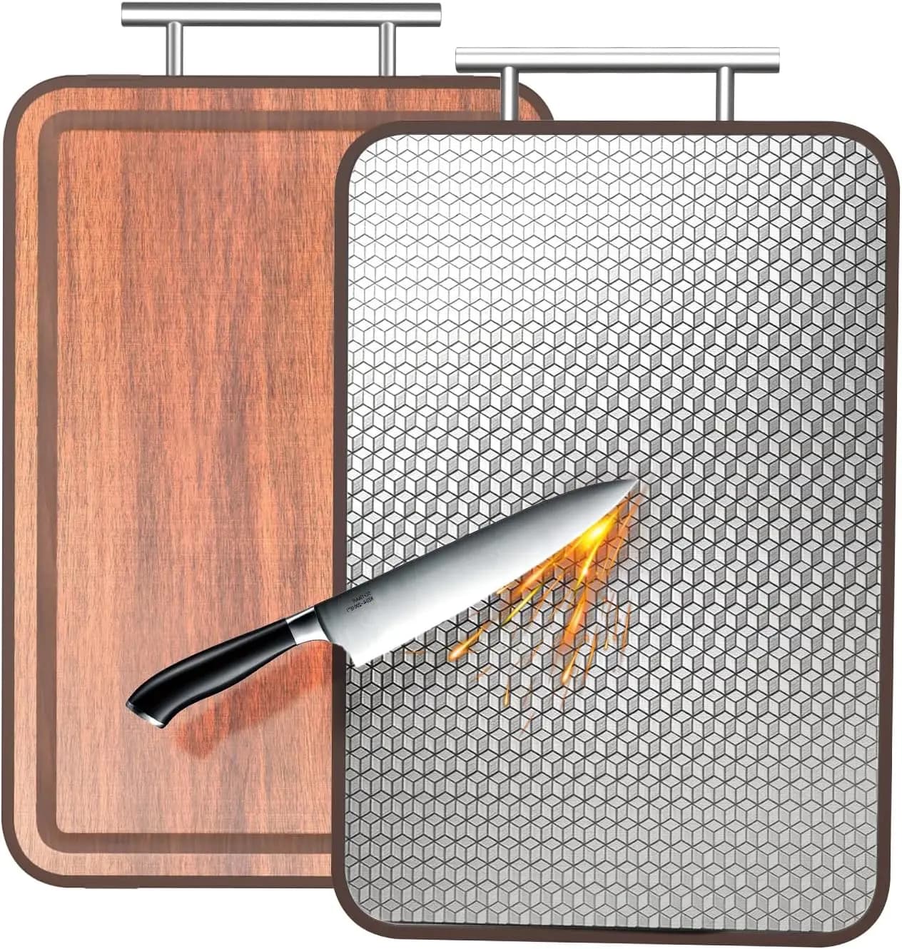 Stainless Steel & Wood Double Sided Cutting Board 17.7x11.6x1 inch
