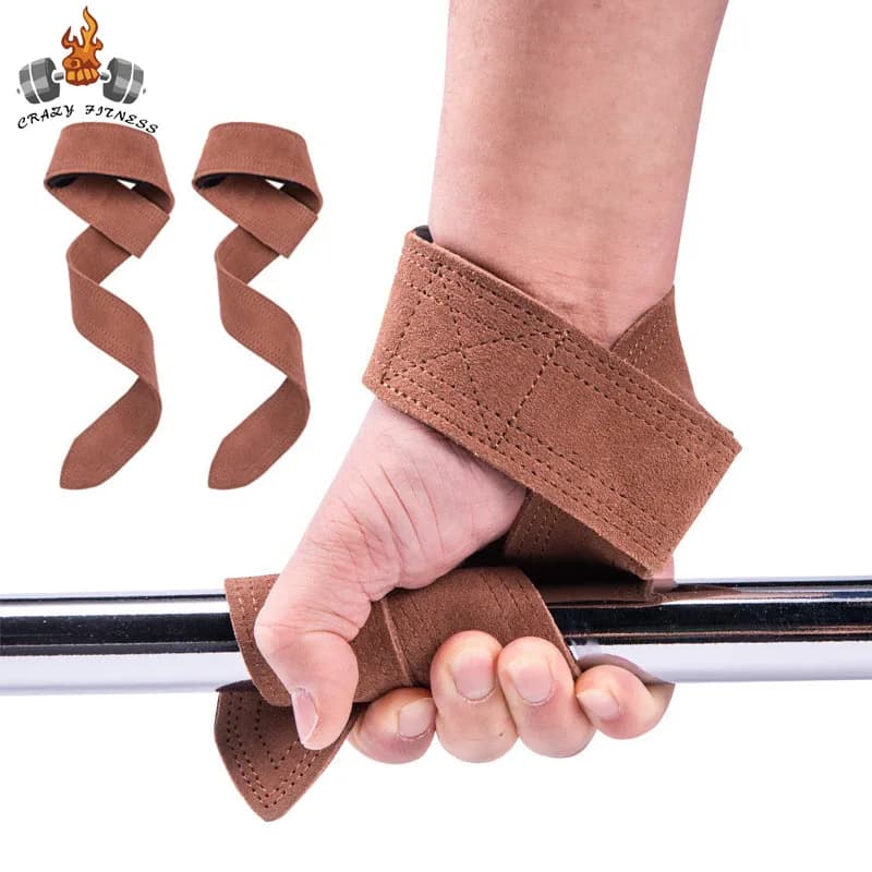 Wrist straps for lifting weights in leather Steps Fitness Bodybuilding Training Gym lifting straps with anti-slip handle in cow leather