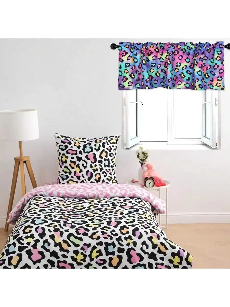 Pink Leopard Print Valance For Window, Cheetah Window Drapes Rod Pocket For Decorative Privacy Protection 18 X 60 Inches,