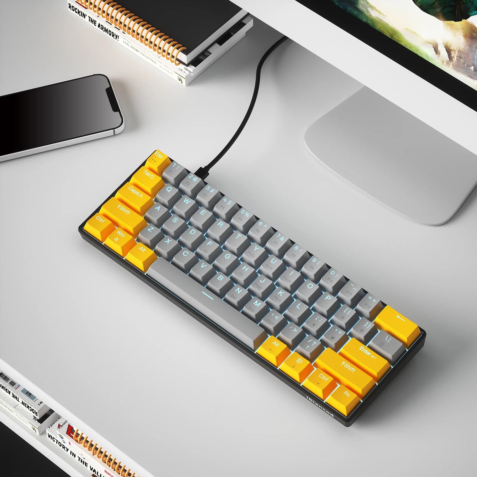 USB Wired Mechanical Keyboard 61 Keys Red Switch LED Backlit Supports Hot Swap