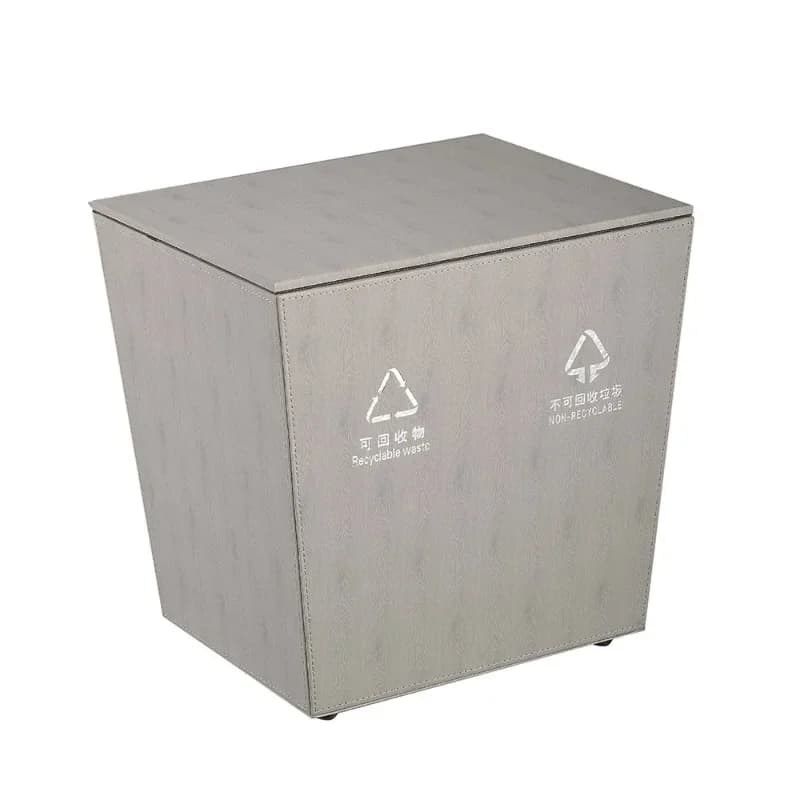 Factory direct sales, high-end hotel rooms, leather goods, double-grid classification, trash can, wooden foreskin, stainless ste
