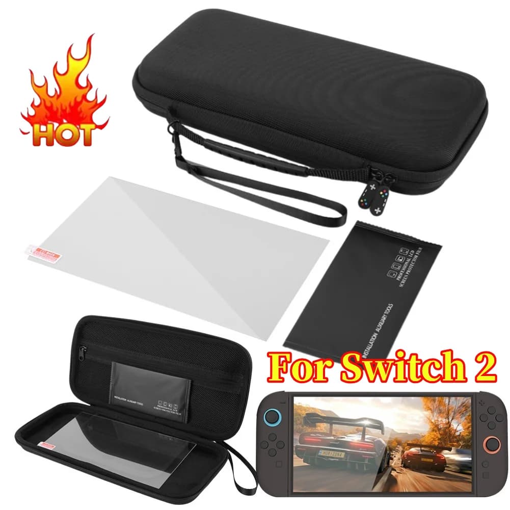 Custodia con Cerniera e Protezione Schermo in Vetro Temperato per Nintendo Switch 2, Borsa Portaoggetti per Componenti di Gioco, Borsa da Viaggio Anti-graffio