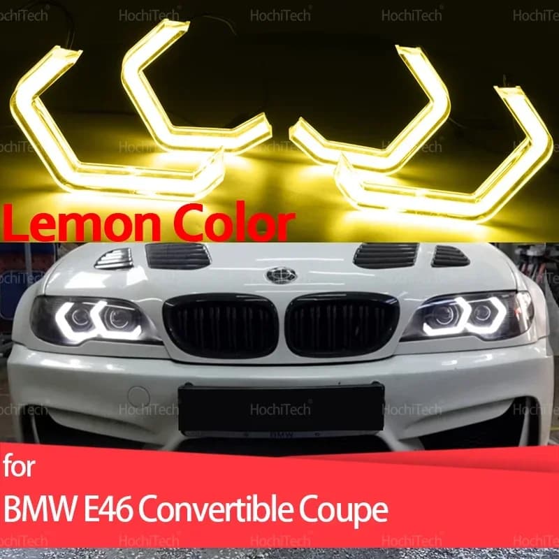 For BMW E46 325ci 330ci Convertible Coupé 2004 2005 2006 M4 Style Lemon Yellow Ring Angel Eyes LED Light White Rings Kit DRL