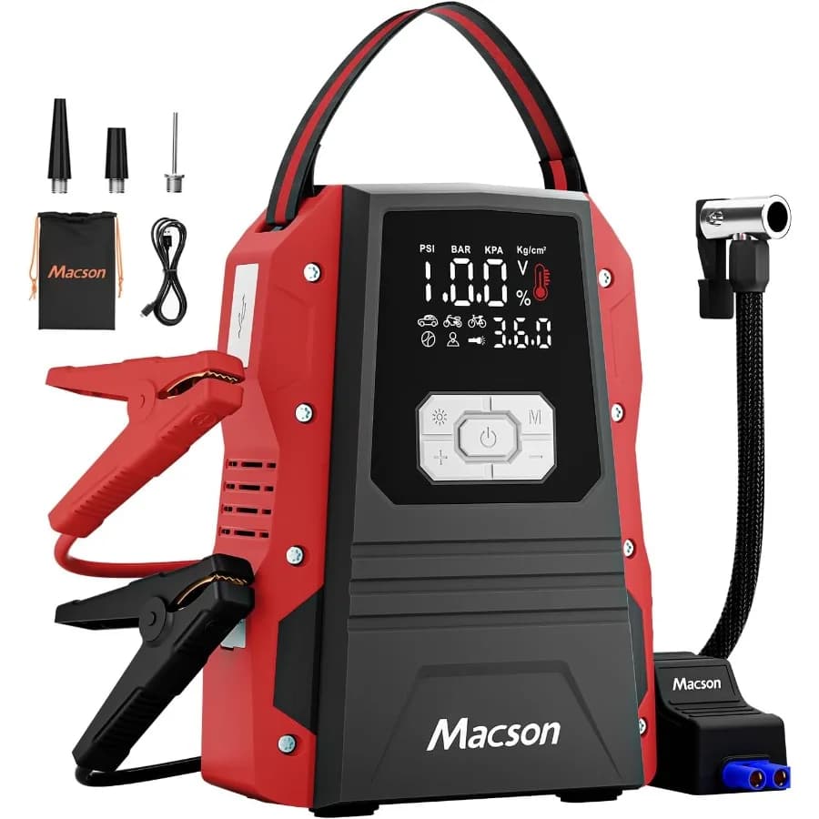 Avviatore di emergenza 5000A con compressore d'aria - Pacco batteria portatile da 12 V per motori diesel da 9,0 litri e 8,0 litri Compact Car Ju