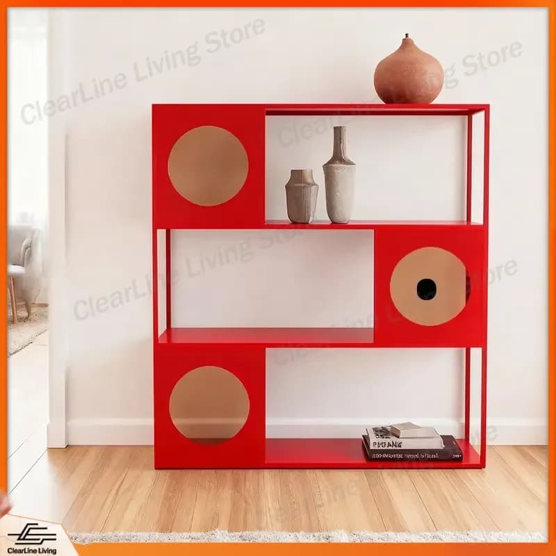 Modern Red Metal Bookshelf Multi Layer Storage Rack Living Room Bedroom Display Cabinet Home Furniture Organizer Shelf Unit