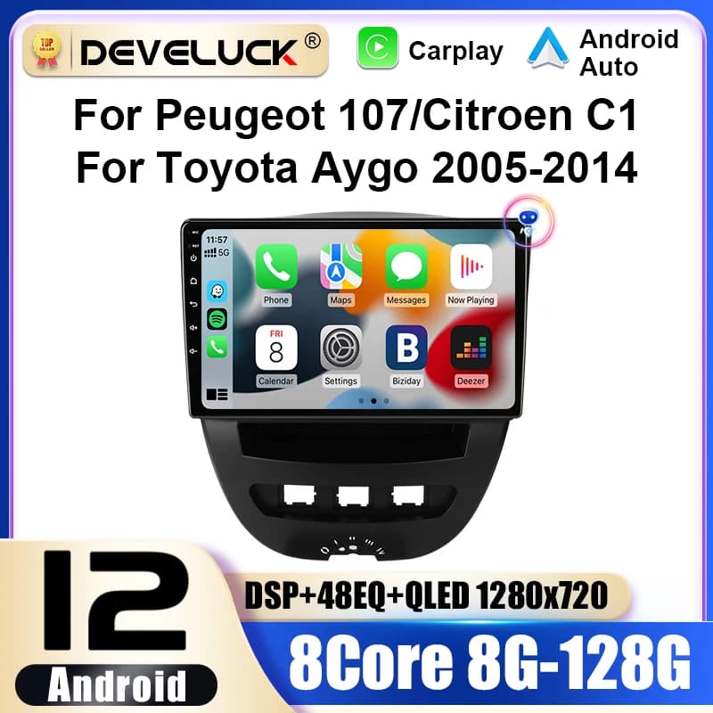 Per Peugeot 107 Toyota Aygo Citroen C1 2005 - 2014 2 Din Android 12 Auto Stereo Radio Lettore Video Multimediale GPS 4G Carplay Auto
