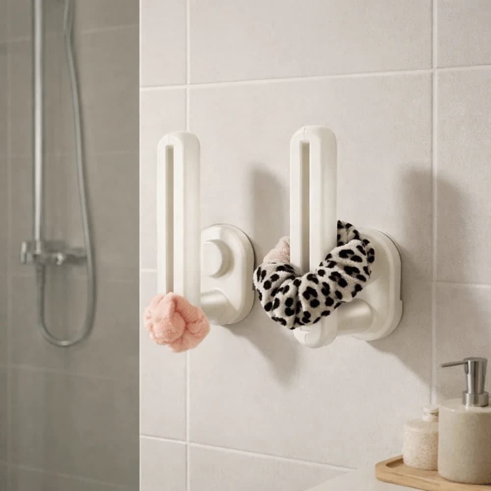 2 Pezzi Porta Elastici per Capelli a Ventosa a L, Gancio Pieghevole da Parete per Fascette, in Plastica Impermeabile