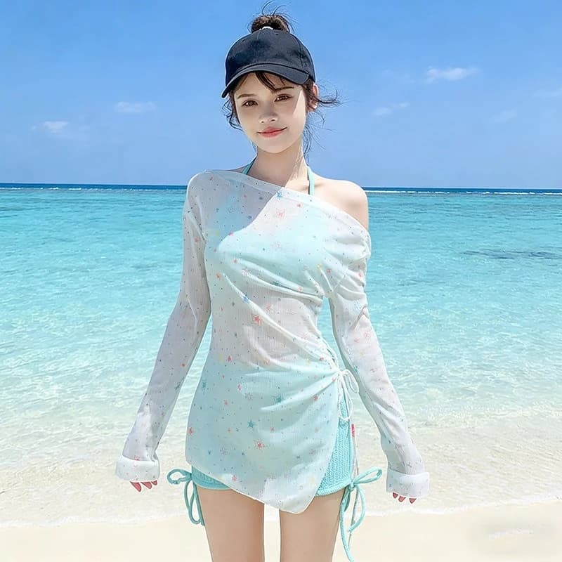 Split three-piece flat-angle conservative vacation, hot spring vacation swimming sports swimsuit