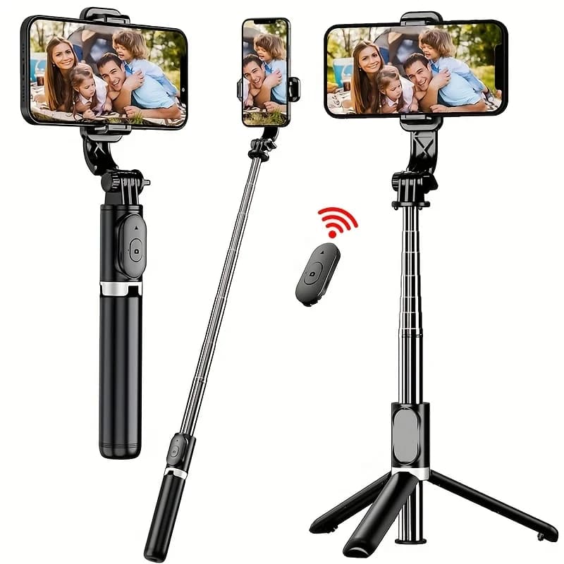 40 inch retractable selfie stick, professional floor tripod for live streaming, with wireless remote control, 360° rotation stable and anti-rotation