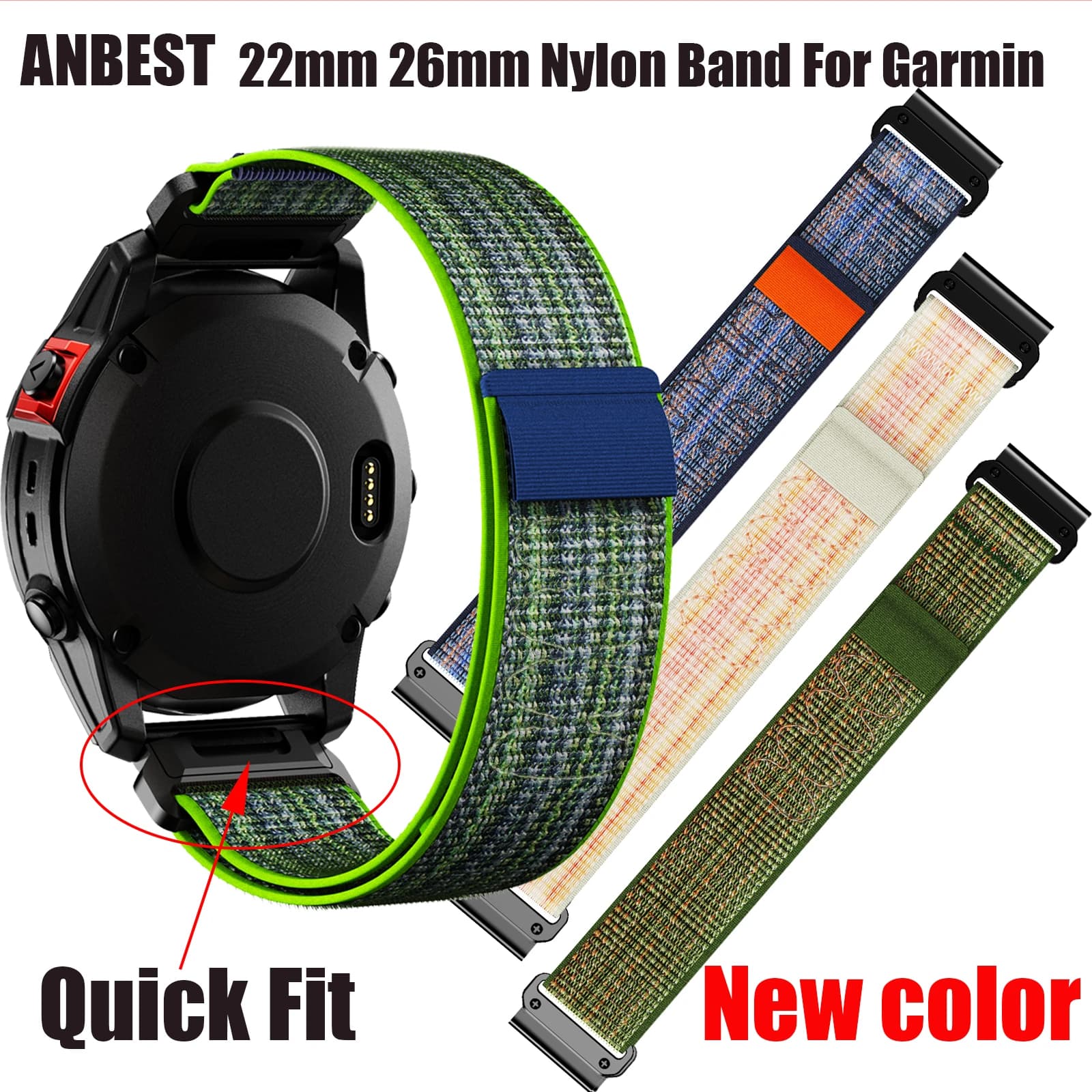 ANBEST 22 26MM cinturino in nylon per Garmin Fenix 7/7Pro/7X/6X/6 Pro/5X/5 Plus/Epix/Instinct cinturino da polso braccialetto sostituibile