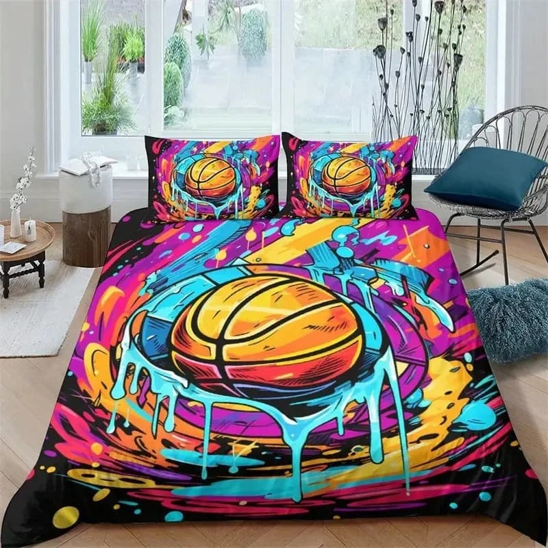 Set copripiumino da basket Cartoon Twin, set di biancheria da letto colorati sportivi per ragazzi e adolescenti, copripiumino da basket, arredamento per la camera da letto