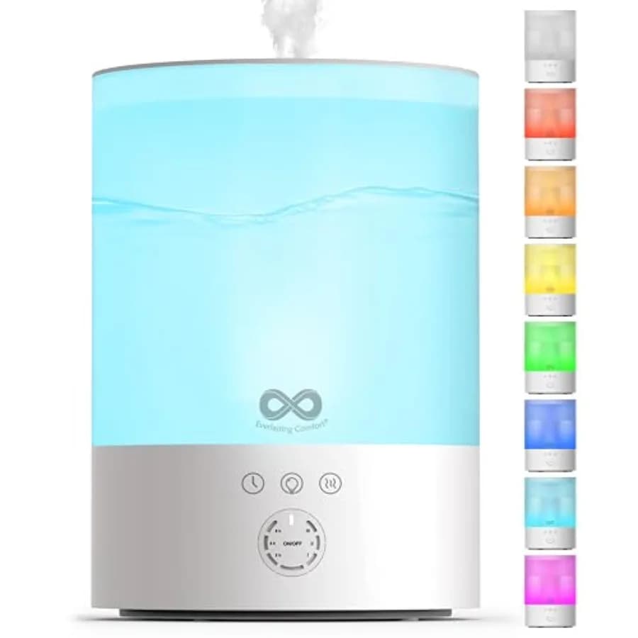 Umidificatore da 2,5L con riempimento dall'alto per camera da letto, silenzioso, facile da riempire e pulire, autonomia 24 ore, luci notturne, timer, nebulizzazione a freddo a ultrasuoni, spegnimento automatico