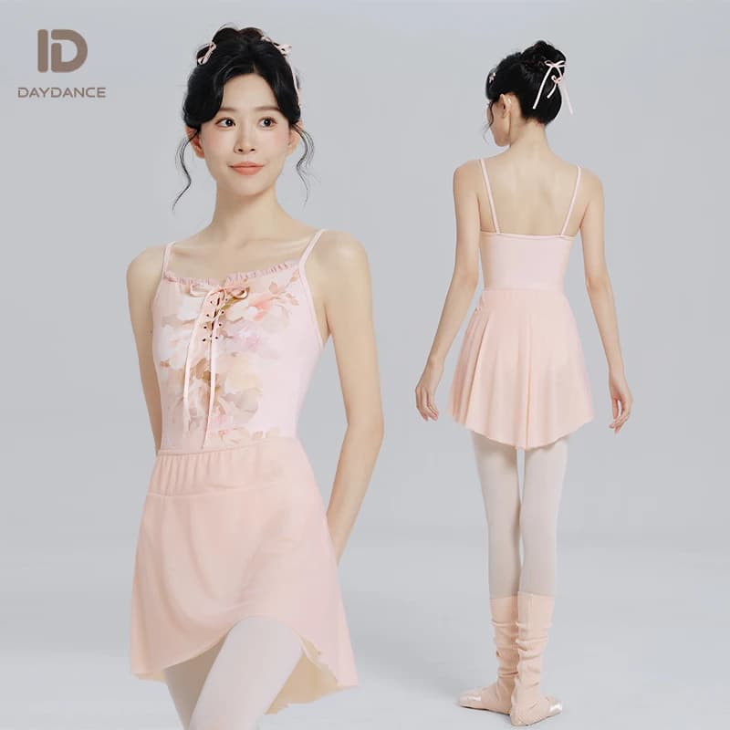 Body da balletto donna Stampa floreale Canotta Body da danza Fasciatura in nylon Body da balletto Body da ginnastica senza maniche per adulti