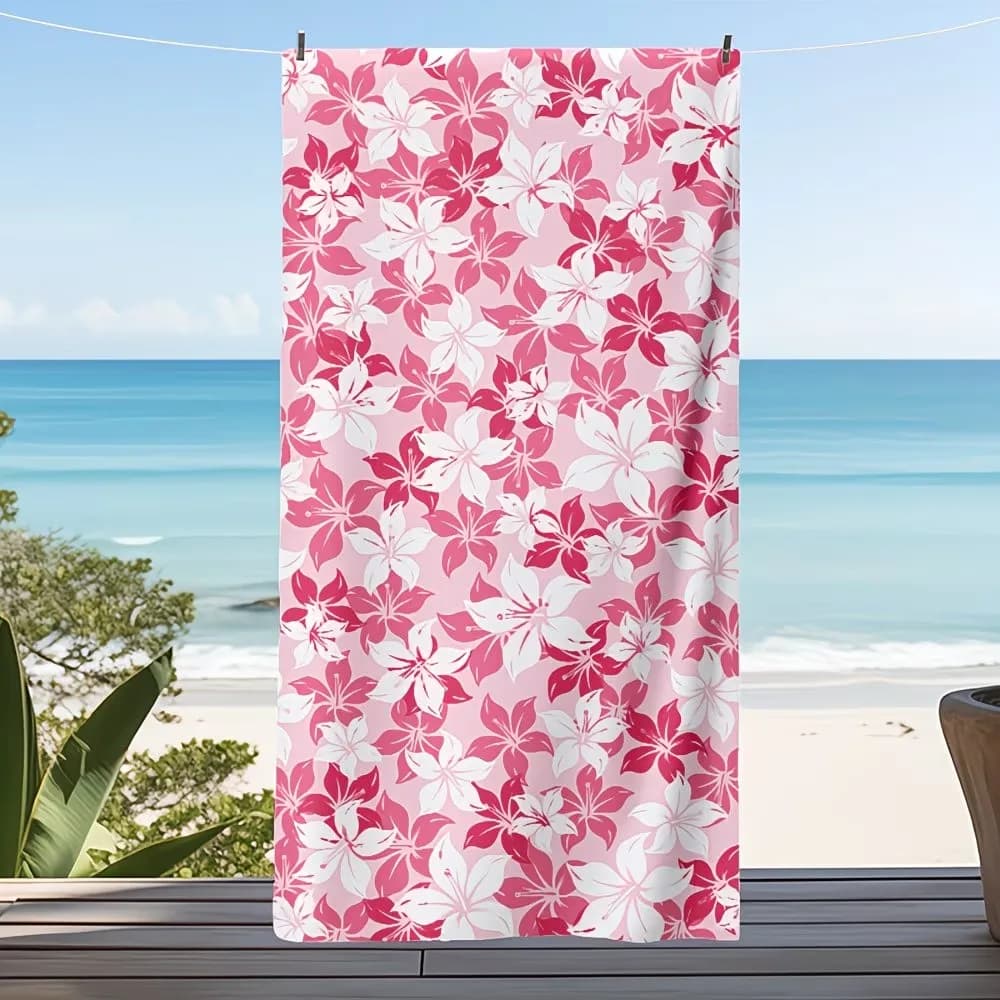 XL Sea towel in Pink Microfiber with Flowers, Oversize Travel towel for Cruises, Large Picnic Cover, Yoga Mat, Gym bath towel