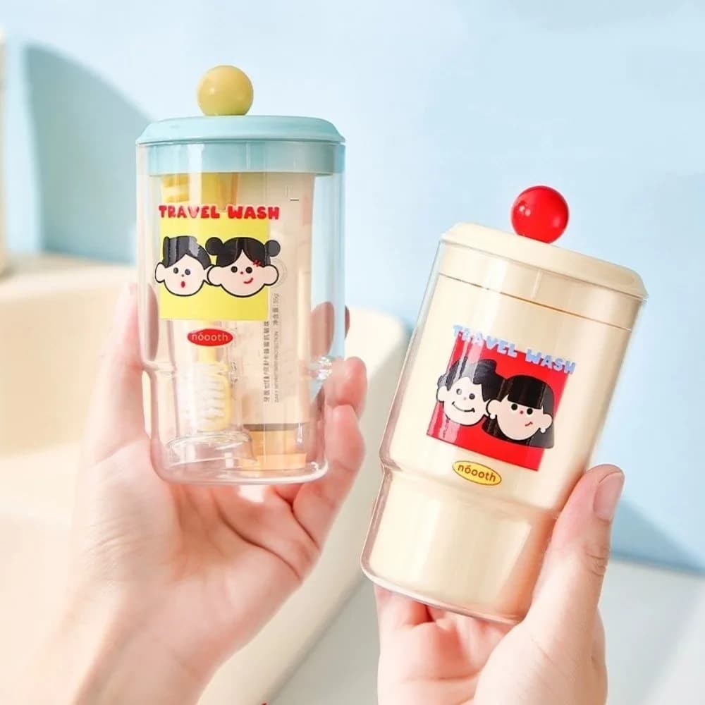 Set da toilette da viaggio portatile Spazzolino da denti incorporato Tazza per spazzolare i denti impermeabile Tazza per risciacquo staccabile creativa da campeggio