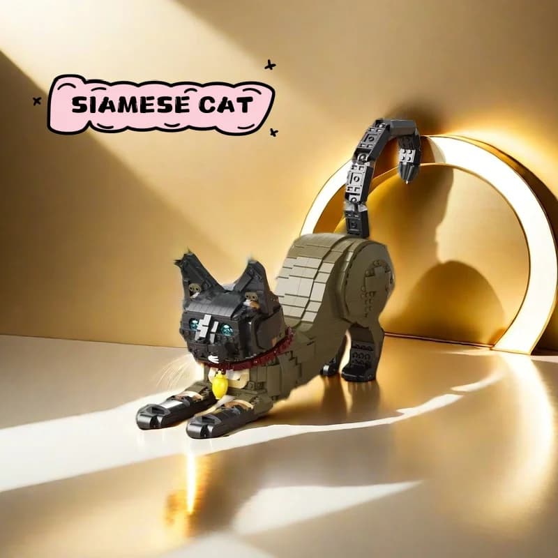 1117 pezzi di blocchi di costruzione per gatti siamesi, modelli di animali divertenti, decorazioni per la casa, collezione fai da te, gioco creativo (con scatola)
