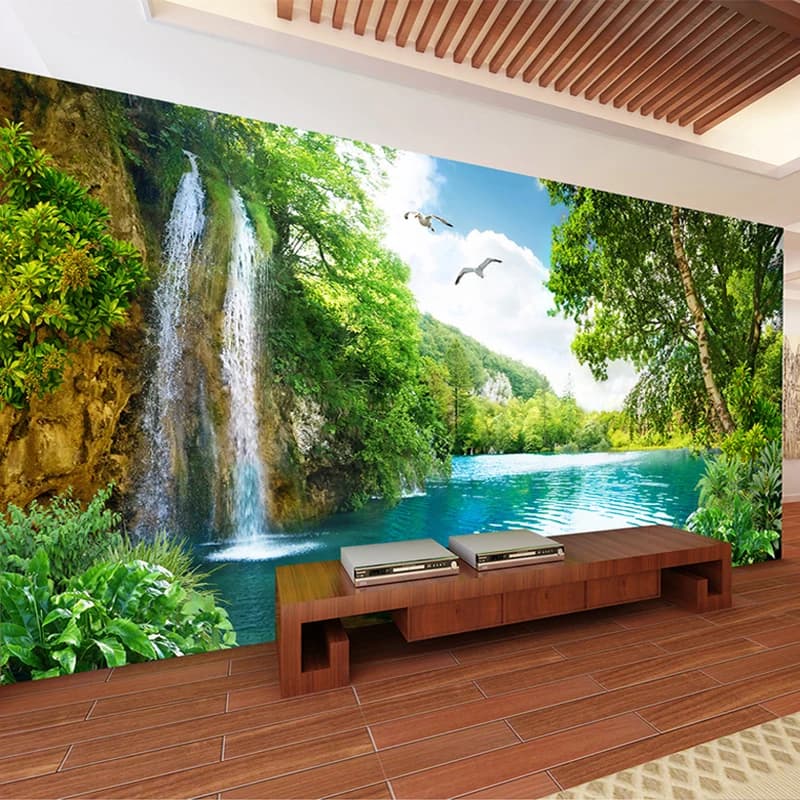 Carta da parati murale 3D personalizzata Decorazioni per la casa Cascata di montagna verde Natura Paesaggio Carta da parati fotografica 3D per soggiorno camera da letto