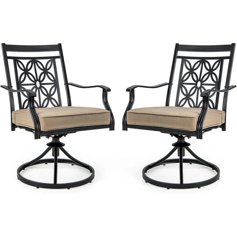 Patio Swivel Dining Chairs Set of 2 - Metal Frame, Comfortable Seat Cushion, Blossom-Inspired Backrest, Suitable for Outdoor Din