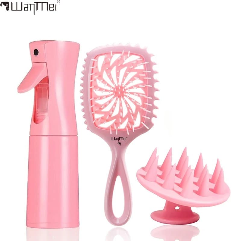 3Pc Scalp Massage Comb Set Hollow Out Hair Comb Shampoo Massage Brush Hair Washing Spray Bottle Salon Hairdressing Styling Tools