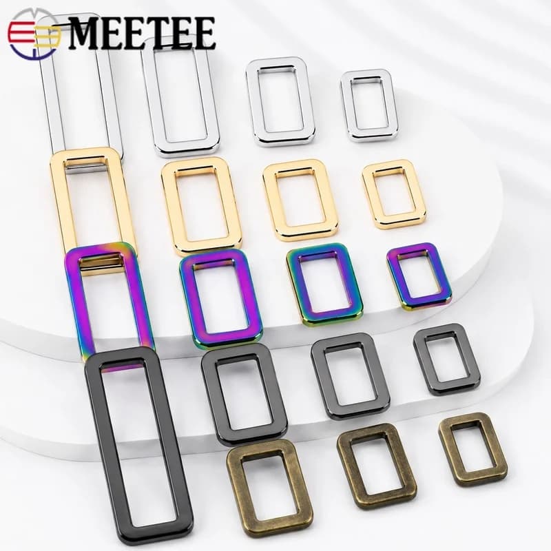 10Pcs 20-50mm Metal Rectangle Ring Buckles Plated Webbing Slider Adjuster for Handbag Backpack Strap Dog Collar Hardware Craft