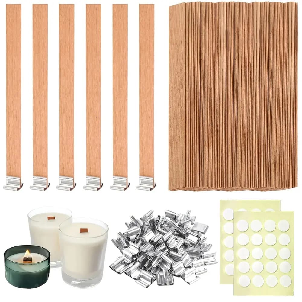 100 pezzi stoppini in legno con kit base per realizzare candele profumate 2 fogli adesivi nano pasta strumenti per la casa kit per realizzare candele fai da te