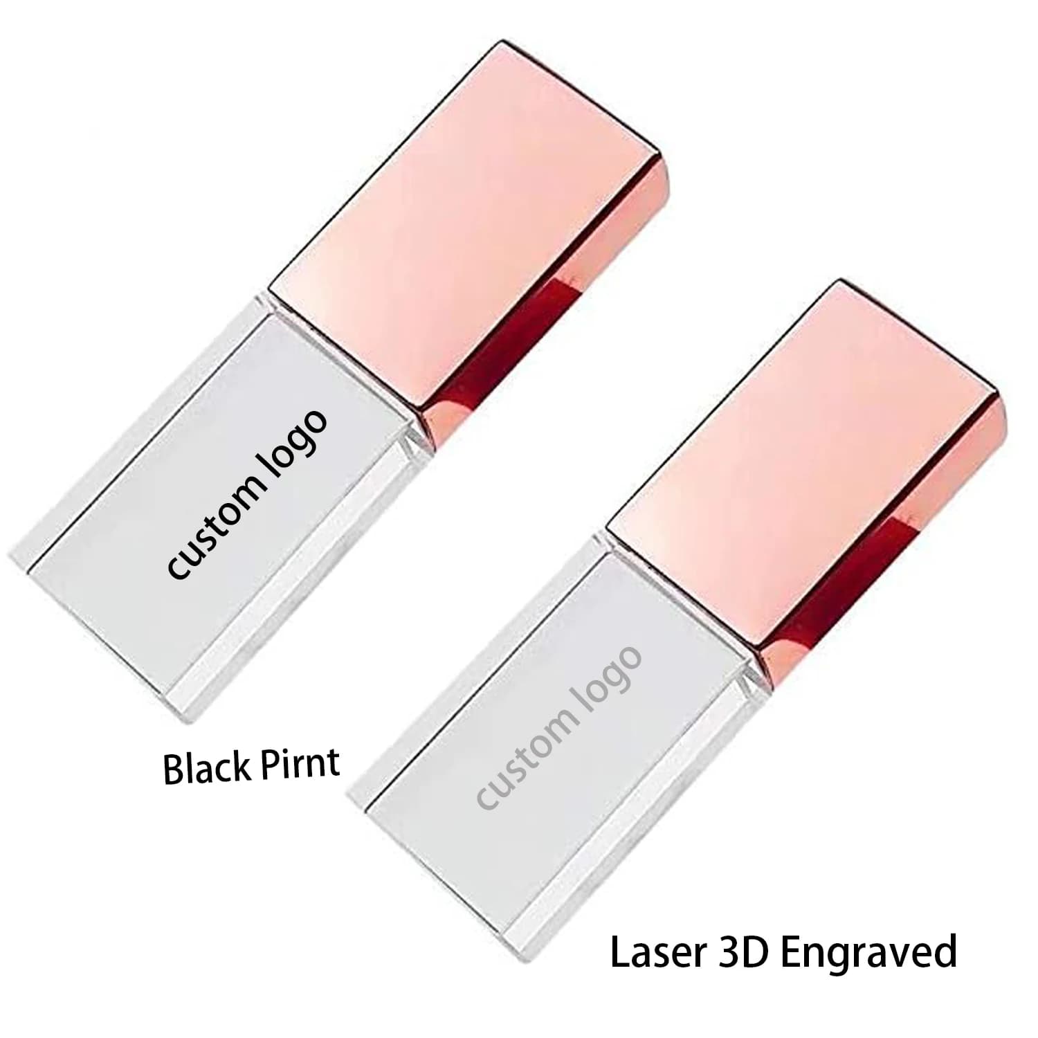 10 pz logo gratuito stampa rosa oro cristallo 32 GB USB 3.0 Flash Drive, vetro Pen Drive Thumb Drive Memory Stick regalo per le ragazze del ragazzo