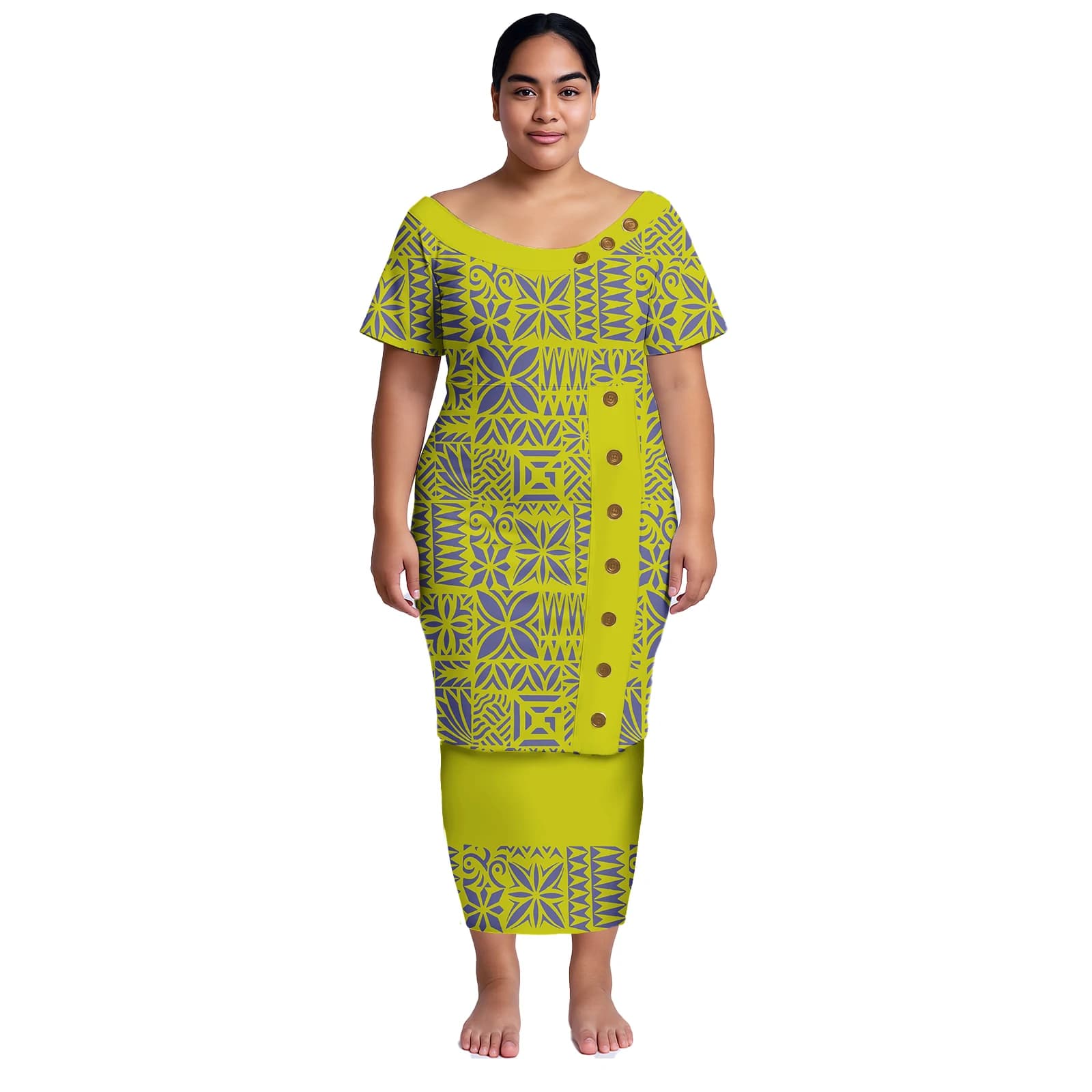 Abiti da donna taglie forti Samoano Puletasi 2 pezzi Set camicia e gonne isola Chiesa polinesiana Tapa Stampa abito lungo tribale elegante