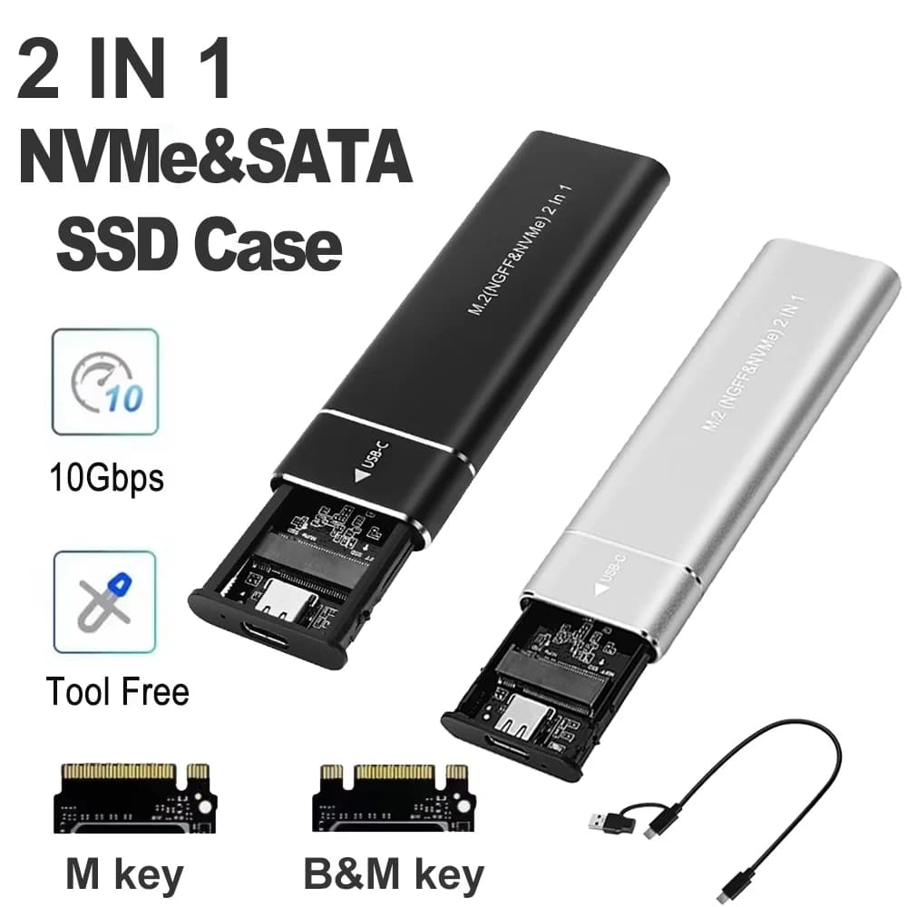 Custodia SSD M2 Doppio protocollo Custodia esterna SATA M.2 NVME Adattatore SSD da M.2 a USB3.1 Tipo C per scatola disco SSD NVME PCIE NGFF SATA