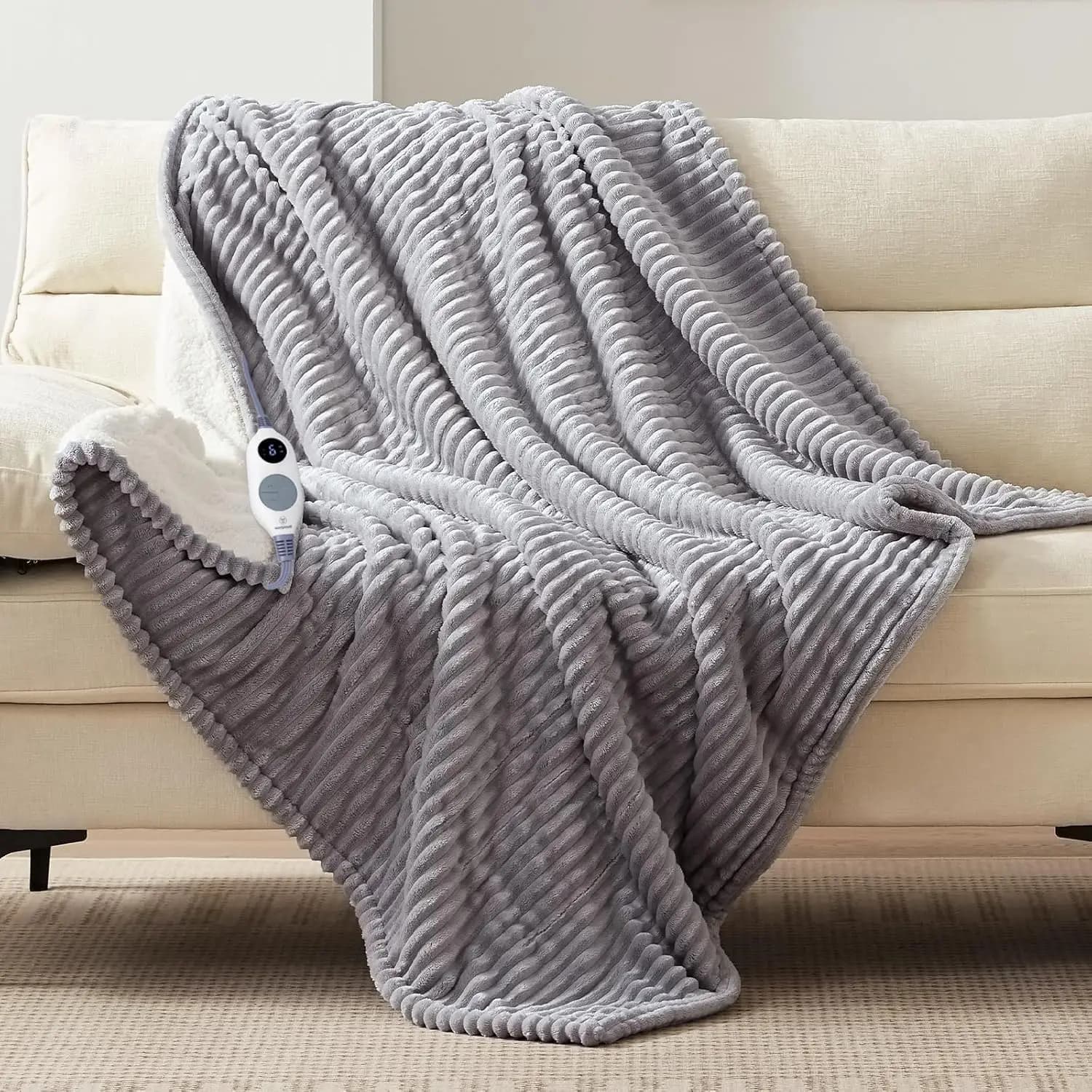 Coperta Elettrica Riscaldata, 6 Livelli di Calore e Spegnimento Automatico, Riscaldamento Rapido, Lavabile in Lavatrice, 50x60 Pollici