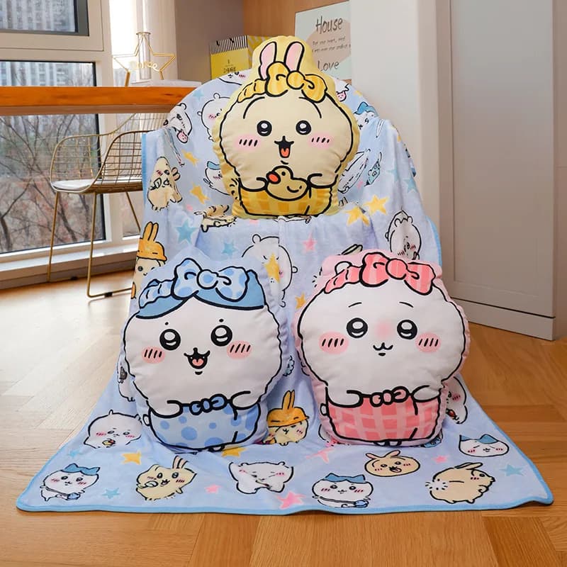Cute Chiikawa 2-In-1 Pillow Blanket Kwaii Hachiware Usagi Car Doll Cushion Pillow Office Home Nap Blanket Creativity Decoration