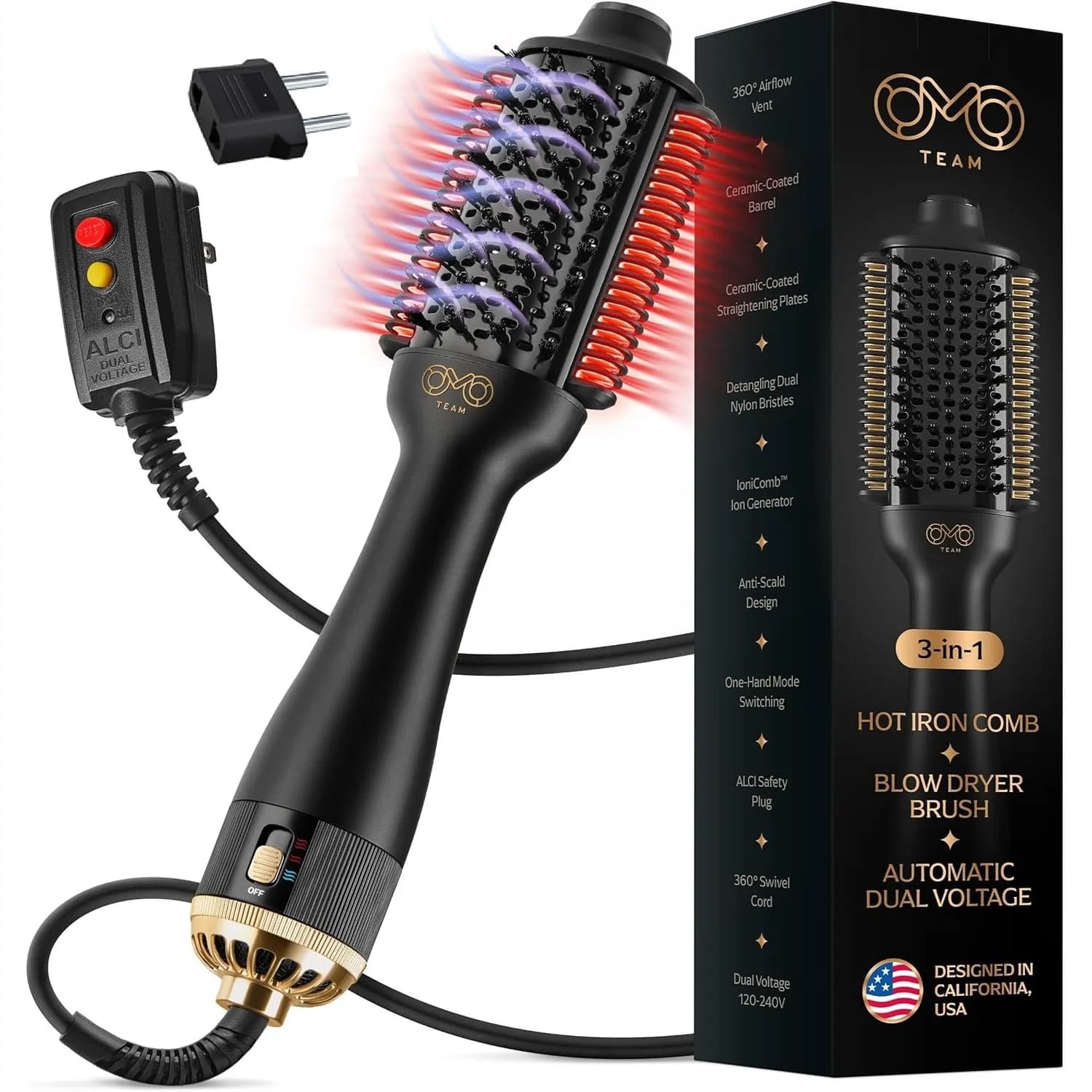 Asciugacapelli 4-in-1 Automatico a Doppio Voltaggio, Spazzola Ionica Lisciante Senza Danni da Calore, Asciugacapelli Leggero da 1,3 libbre per
