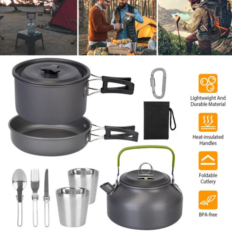 12 P cs Camping pots set Camping cooker Aluminum pots Kit Portable design Multipurpose pens easy to use space saving