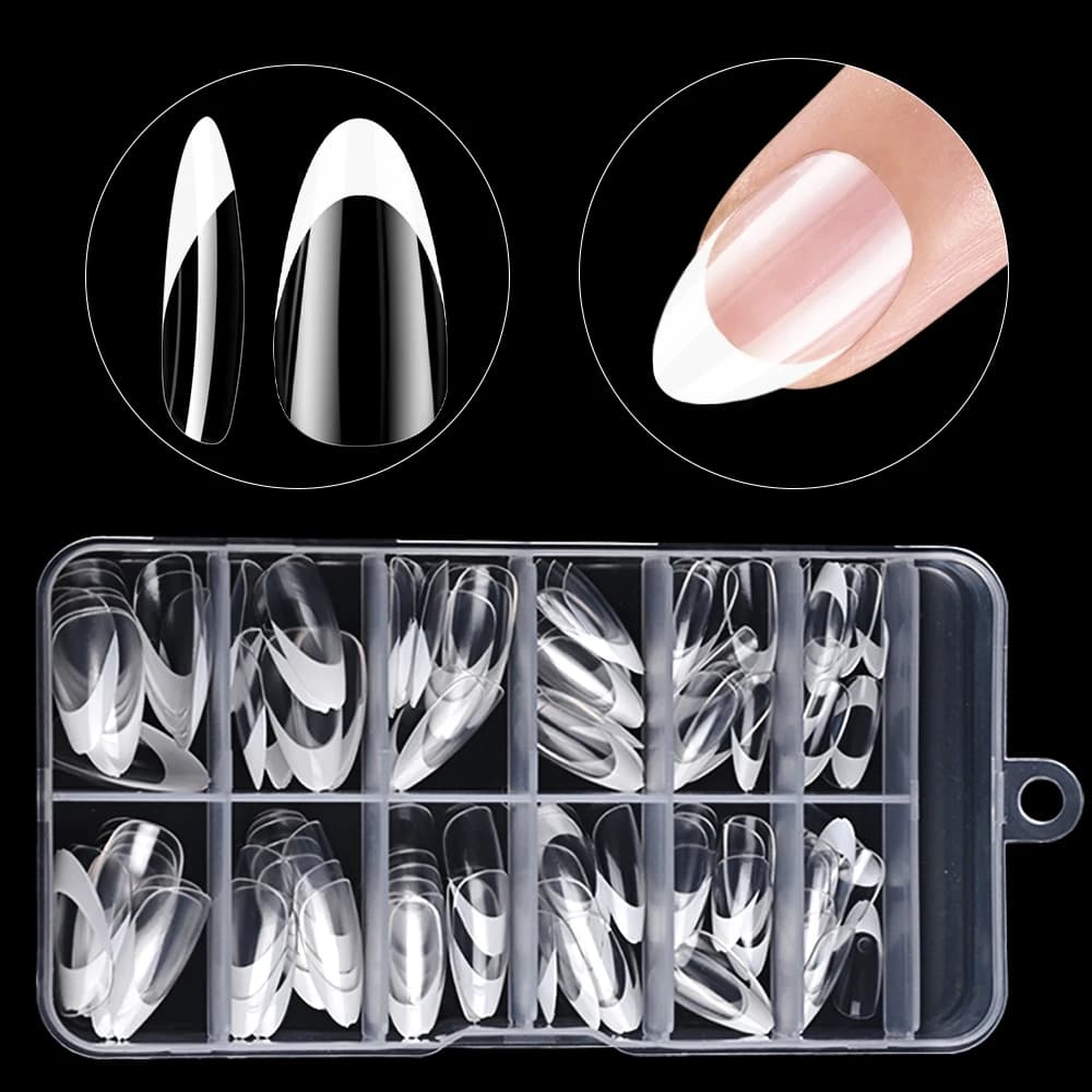 120 Pz/scatola Breve Mandorla Punte Francesi Presse sulle Unghie 12 Formati Preshaped Morbido Gel Trasparente Unghie Finte Copertura Completa Acrilico Unghie Finte