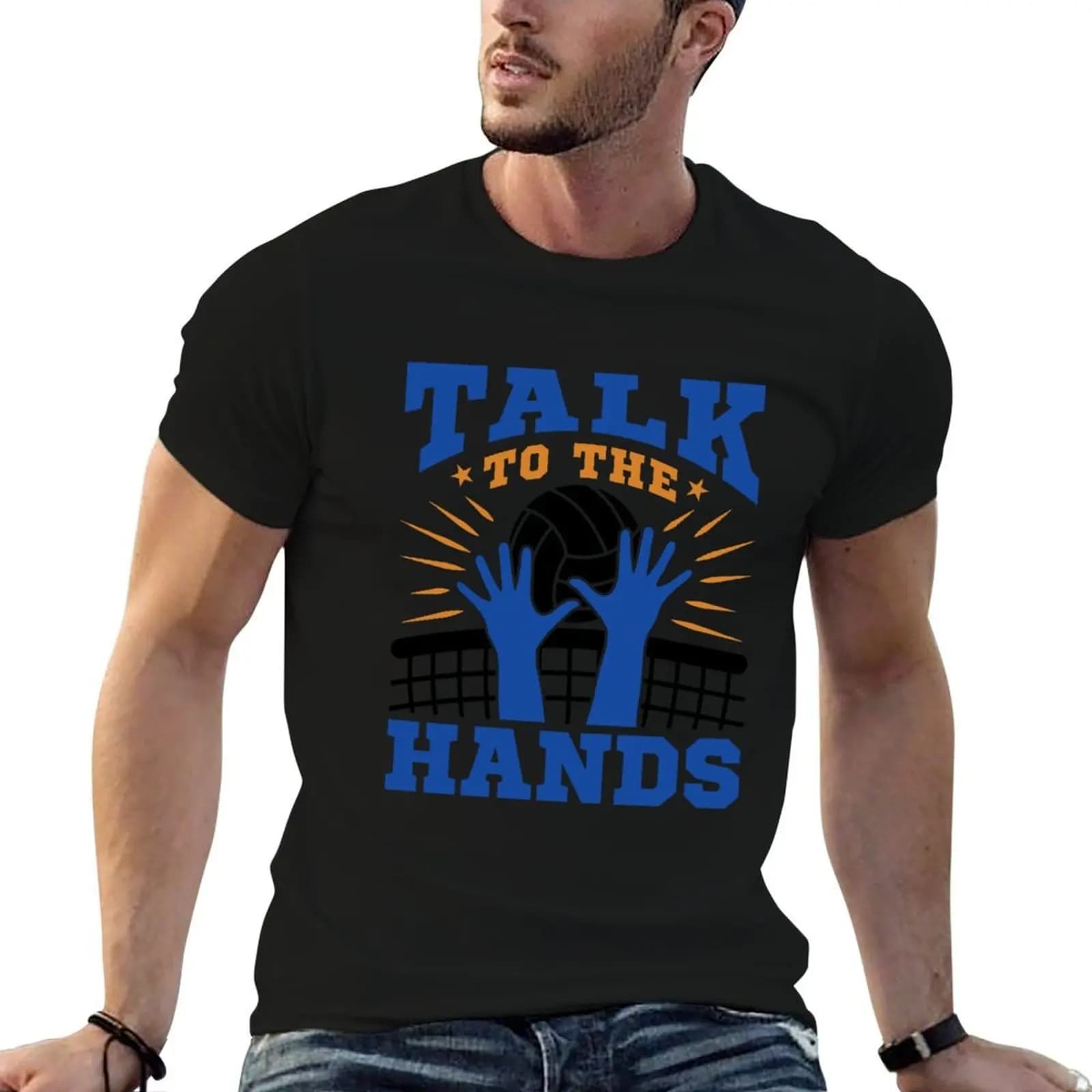 Maglietta divertente da uomo con stampa 'Talk to the Hands' per giocatori di pallavolo, t-shirt slim fit da uomo