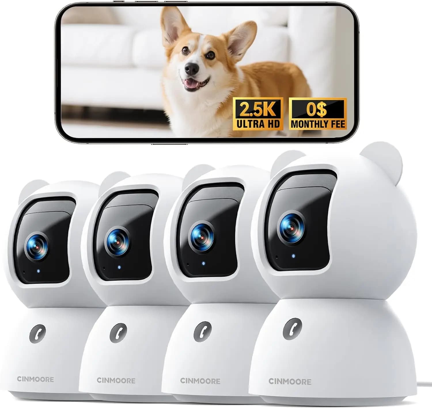 Telecamera di Sicurezza Interna 2.5K, Set da 4 con Rilevamento AI, Visione Notturna e Audio Bidirezionale per Monitoraggio Domestico