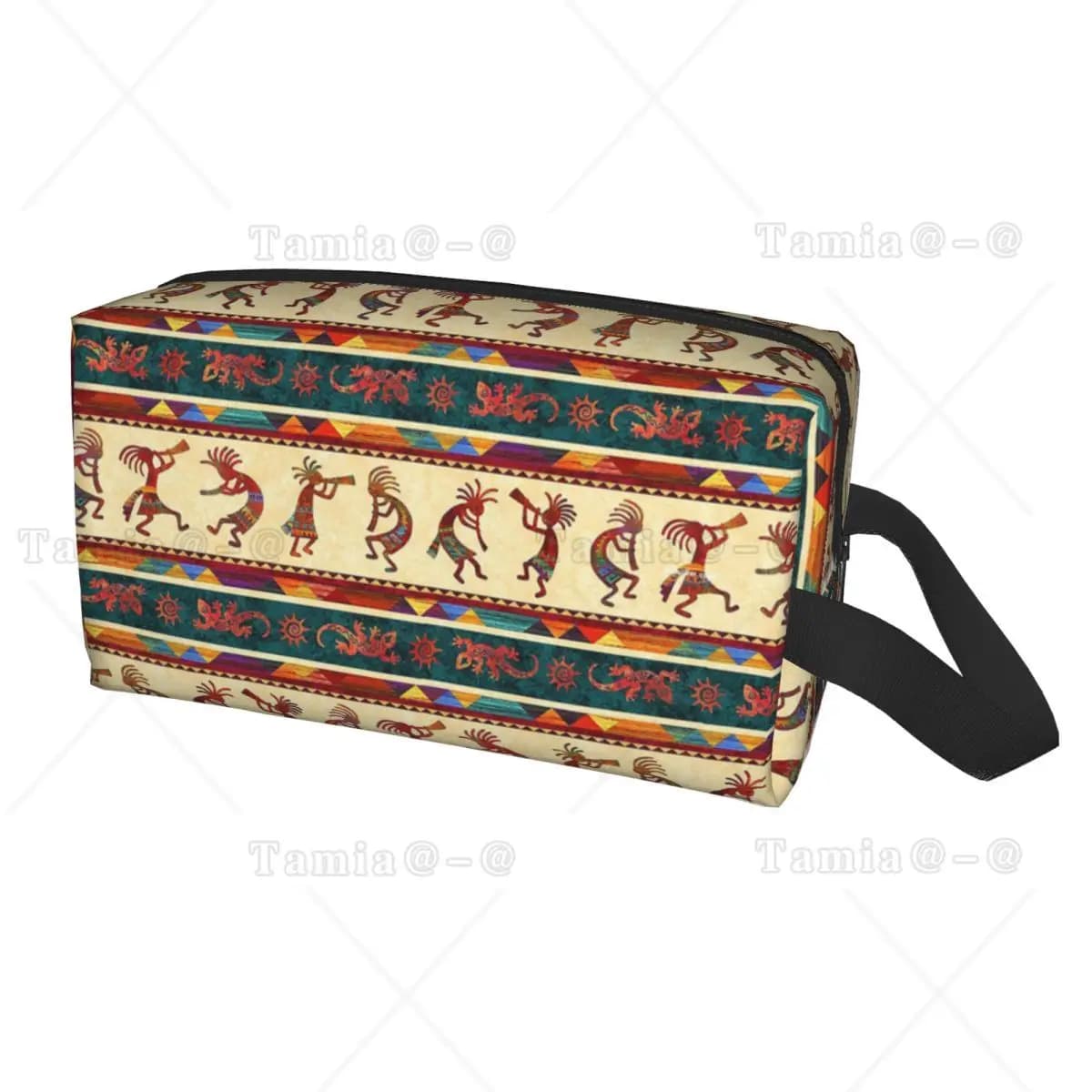 Borsa da viaggio personalizzata in stile tribale africano Kokopelli, borsa da toilette per cosmetici, organizer per trucchi, beauty case, kit da viaggio